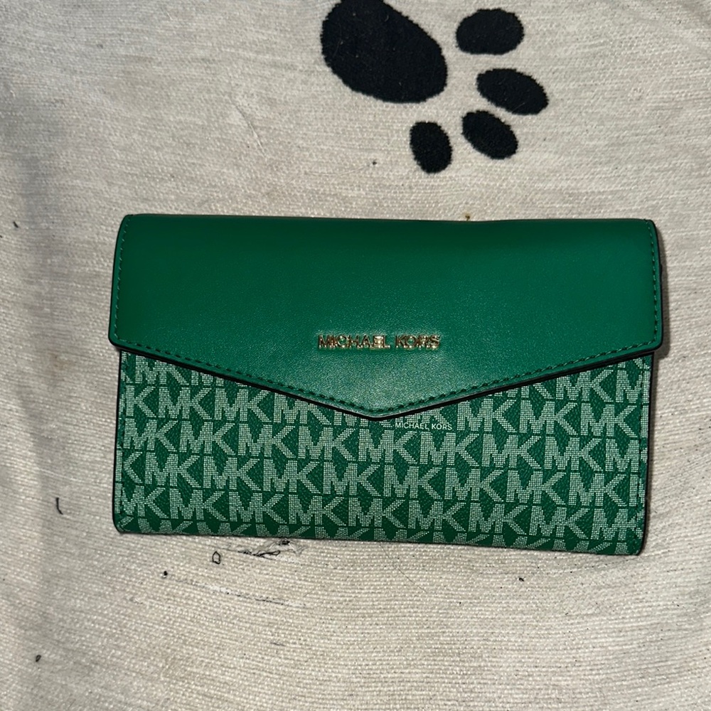 Michael Kors Green monogram Bag envelope style gold hardware
